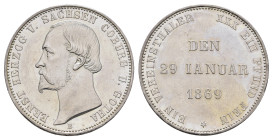 Taler, 1869, Ernst II., auf das 25-jährige Regierungsjubiläum, AKS 117, J. 298, poliert, kl. Rf. und Kr., f. vz.