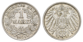 1 Mark, 1909, E, gereinigt, wz. Rf., ss-vz. J. 17
