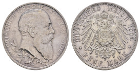 5 Mark, 1902, Friedrich I., zum Regierungsjubiläum, kl. Kr., gereinigt, vz. J. 31