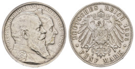 5 Mark, 1906, Friedrich I. zur Goldenen Hochzeit, kl. Rf., berieben, vz. J. 35