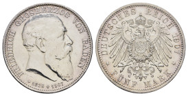 5 Mark, 1907, Friedrich I., auf seinen Tod, kl. Kr., Av. gereinigt, Av. f. vz, Rev. st. J. 37