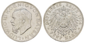 5 Mark, 1914, Ludwig III., wz. Kr., wz. Rf., vz. J. 53