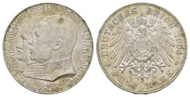 5 Mark, 1904, Ernst Ludwig, 400. Geburtstag Philipps des Großmütigen, kl. Kr. u. Rf., vz. J. 75