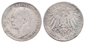 2 Mark, 1901, Friedrich August, Randfehler, stellenweise bearbeitet, s. Belegstück. J. 94