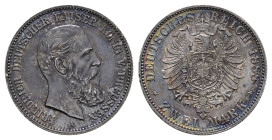 2 Mark, 1888, Friedrich III., dunkel patiniert, kl. Rf., ez. Kr., vz. J. 98