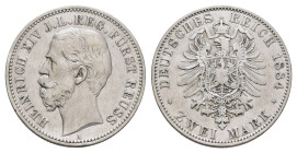 2 Mark, 1884, Heinrich XIV., gereinigt und poliert, kl. Rf., ss. J. 120.