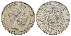 5 Mark, 1902, Albert, auf seinen Tod, Rf., kl. Kr., ss-vz. J. 128