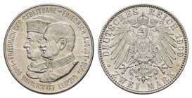 2 Mark, 1909, Friedrich August III., Universität Leipzig, Av. wz. Kr., vz. J. 138