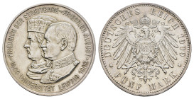 5 Mark, Friedrich August, Universität Leipzig, gereinigt, kl. Kr. und Rf., vz. J. 139