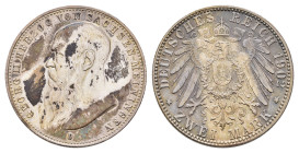 2 Mark, 1902, Georg II., Bart berührt Perlkreis, Patina, Avers berieben, vz. J. 151a