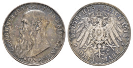 3 Mark, 1915, Georg II. auf seinen Tod, Hitzespuren, kl. Kr. und Rf., Patina, ss. J. 155
