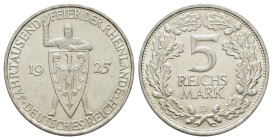 5 Reichsmark, 1925, D, Rheinlande, kl. Rf., ss-vz. J. 322