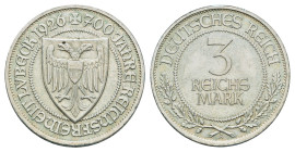 3 Reichsmark, 1926, Lübeck, Grünspan, kl. Rf. und Kr., f. vz. J. 323
