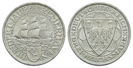 3 Reichsmark, 1927, Bremerhaven, Grünspan, kl. Rf., vz. J. 325