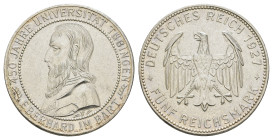 5 Reichsmark, 1927, Tübingen, Kr., gereinigt, min. Rf., f. vz. J. 329