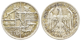 3 Reichsmark, 1927, Marburg, min. Kr., wz. Rf., Patina, ss+. J. 330