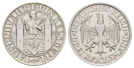 3 Reichsmark, 1928, Dinkelsbühl, gereinigt, min. Rf., f. vz. J. 334