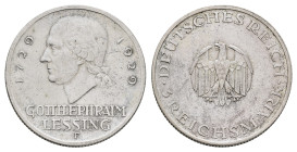3 Reichsmark, 1929, F, Lessing, kl. Kr., ss. J. 335