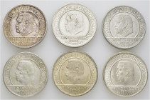 5x 3 Reichsmark, 1929, A, D, E, F, G, J, komplette Serie Schwurhand, von ss bis vz. J. 340