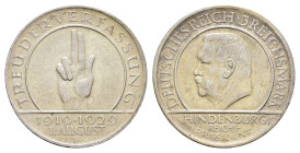3 Reichsmark, 1929, Schwurhand, ss+ J. 340