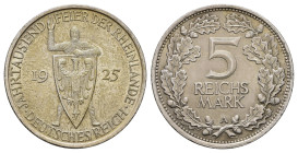 5 Reichsmark, 1930, F, Rheinlandräumung, wz. Kr., wz. Rf., vz. J. 346