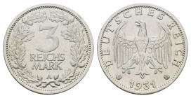 3 Reichsmark, 1931, A, kl. rf., gereinigt, ss. J. 349