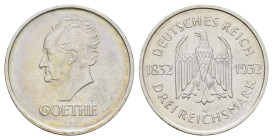 3 Reichsmark, 1932, A, Goethe, Kr., gereinigt, f. vz. J. 350