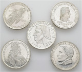 5 x 5 Mark, 1952-1964, Germanisches Museum bis Fichte, teils kl. Kr. und Rf., vz und besser. J. 388 - 391 und 393