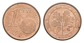 1 Cent, 2002, F, mit "drehenden" - radial ausgerichteten Sternen, kl. KR., ss-vz. J. 482 Anm. Nur wenige Exemplare bekannt!