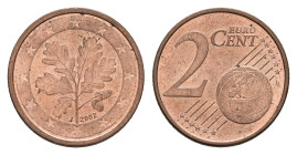 2 Cent, 2002, J, mit "drehenden" - radial ausgerichteten Sternen, kl. Kr., vz. J. 483 Anm. Nur wenige Exemplare bekannt!