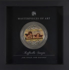 20 Dollars, 2009, Elizabeth II., Raffaello Sanzio "Die Engel der Sixtina", Silbermünze mit Gold- und Farbapplikation und Swarovski-Kristallen, Masterp...