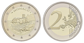 2 Euro, 2015, 800 Jahre Bau des ersten Schlosses auf dem Felsen von Monaco, im Ausgabeetui mit Zertifikat und Umverpackung, PP.