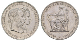 2 Gulden, 1879, Franz Joseph I., auf die silberne Hochzeit mit Elisabeth von Bayern, Dav. 31, kl. Kr., f. vz.