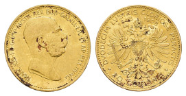 20 Kronen, Gold, 1908, Franz Joseph I., auf das 60jährige Regierungsjubiläum, Fb. 515, Hsp., Kratzer, berieben, ss.