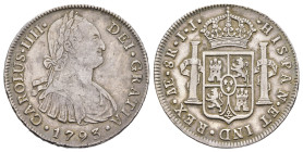 8 Reales, 1793, Karl IV., Lima, IJ, KM 97, kl. Kr., ss-vz.