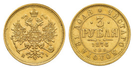 3 Rubel, Gold, 1876, Alexander II., Fb. 164, Bitkin 38, wz. Kr., ss-vz.