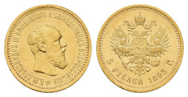 5 Rubel, Gold, 1893, Alexander III., St. Petersburg, Fb. 168, ss.