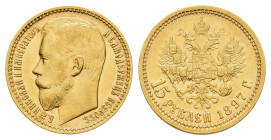 15 Rubel, Gold, 1897, Nikolaus II., St. Petersburg, Fb. 177, kl. Kr., ss-vz.