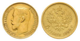 5 Rubel, Gold, 1899, Nikolaus II., St. Petersburg, Fb. 180, ss.