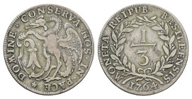 Basel, Stadt, 1/3 Taler, 1764, HMZ 2-101a, s-ss.Dieses Los wird regelbesteuert verkauft, auf den Zuschlag wird 22% Aufgeld, 3 Euro Losgebühr und 7% Mw...