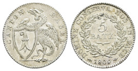 Basel, Stadt, 5 Batzen, 1809, HMz 2-109a, f. vz.Dieses Los wird regelbesteuert verkauft, auf den Zuschlag wird 22% Aufgeld, 3 Euro Losgebühr und 7% Mw...