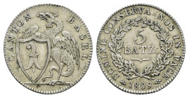 Basel, Stadt, 5 Batzen, 1809, HMz 2-109a, ss.Dieses Los wird regelbesteuert verkauft, auf den Zuschlag wird 22% Aufgeld, 3 Euro Losgebühr und 7% MwSt....