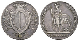 Luzern, 4 Franken (Neutaler), 1814, HMZ 2-668c, leicht berieben, Patina, ss.Dieses Los wird regelbesteuert verkauft, auf den Zuschlag wird 22% Aufgeld...