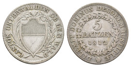 Obwalden, 5 Batzen, 1812, HMZ 2-742a, ss.Dieses Los wird regelbesteuert verkauft, auf den Zuschlag wird 22% Aufgeld, 3 Euro Losgebühr und 7% MwSt. ber...
