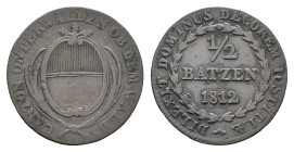 Obwalden, 1/2 Batzen, 1812, HMZ 2-744a, s-ss.Dieses Los wird regelbesteuert verkauft, auf den Zuschlag wird 22% Aufgeld, 3 Euro Losgebühr und 7% MwSt....