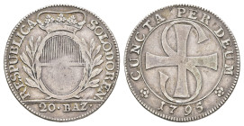 Solothurn, 20 Batzen, 1795, HMZ 2-844a, ss.Dieses Los wird regelbesteuert verkauft, auf den Zuschlag wird 22% Aufgeld, 3 Euro Losgebühr und 7% MwSt. b...
