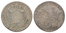 St. Gallen, Abtei, 20 Kreuzer, 1774, HMZ 2-871a, s-ss.Dieses Los wird regelbesteuert verkauft, auf den Zuschlag wird 22% Aufgeld, 3 Euro Losgebühr und...