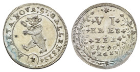 St. Gallen, Stadt, 6 Kreuzer, 1790, HMZ 2-906l, vz.Dieses Los wird regelbesteuert verkauft, auf den Zuschlag wird 22% Aufgeld, 3 Euro Losgebühr und 7%...