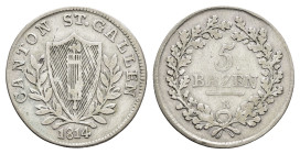 St. Gallen, Stadt, 5 Batzen, 1814, HMZ 2-914g, s-ss.Dieses Los wird regelbesteuert verkauft, auf den Zuschlag wird 22% Aufgeld, 3 Euro Losgebühr und 7...