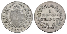 Tessin, 1/2 Franken, 1835, HMZ 2-926a, ss.Dieses Los wird regelbesteuert verkauft, auf den Zuschlag wird 22% Aufgeld, 3 Euro Losgebühr und 7% MwSt. be...